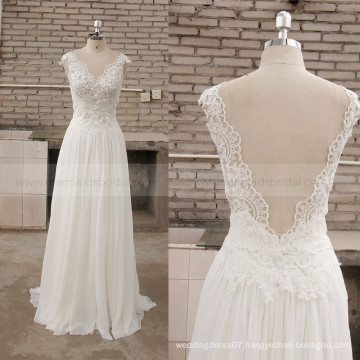 Sightly V-Neck Backless Lace Chiffon Beach Bohemian Wedding Dress